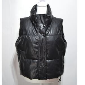Shein Black Faux Leather Woman's Puffer Vest Size Small